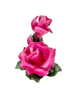 Capodimonte Rose Porcelain Figurine Dk Pink Green Made In Italy Original Box